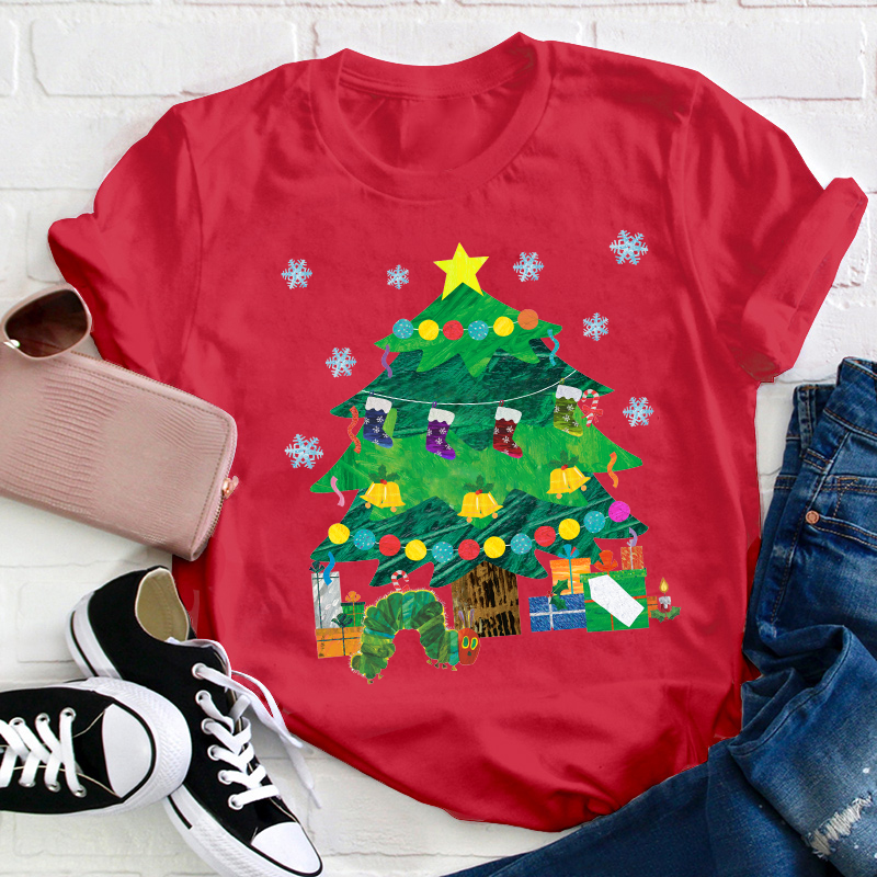 Caterpillar Under The Christmas Tree Teacher T-Shirt