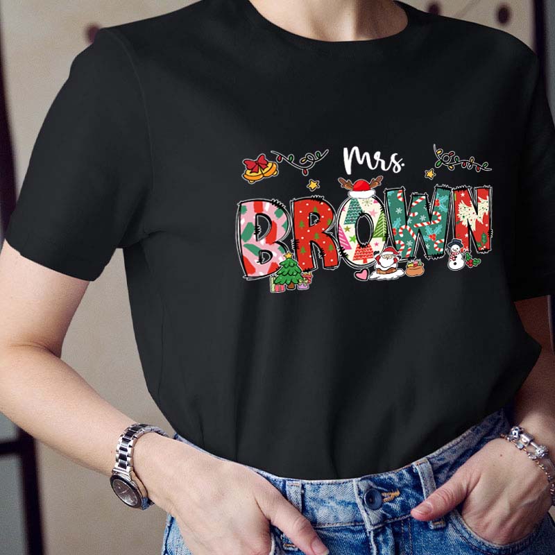 Personalized Christmas Crew Teacher T-Shirt