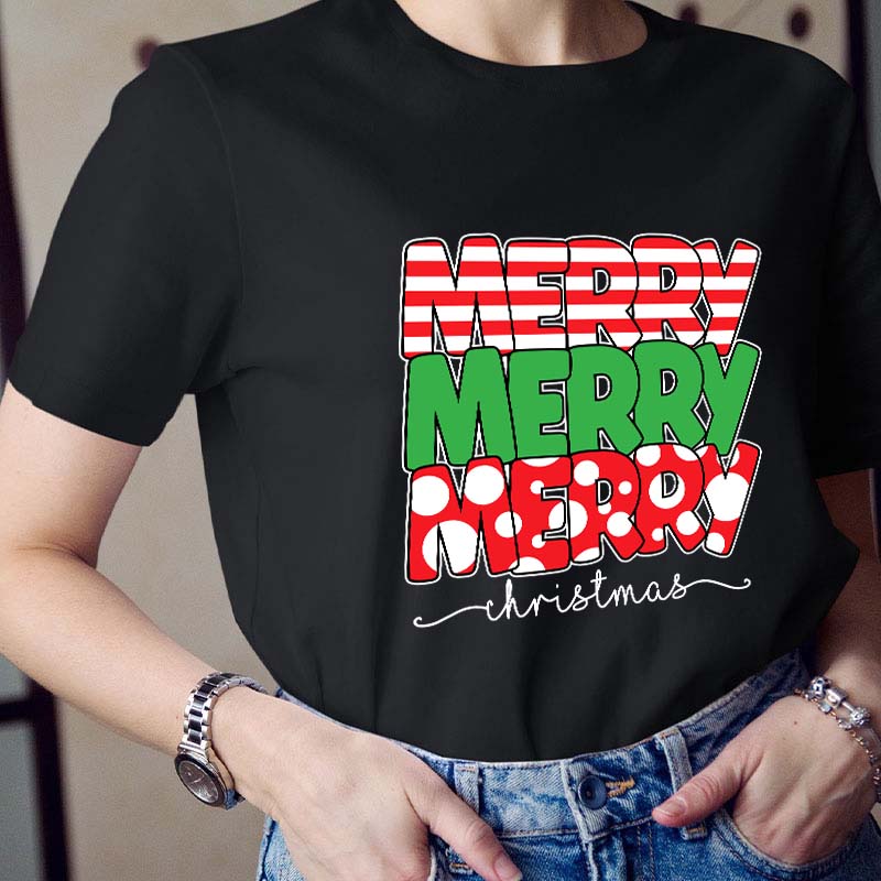 Merry Merry Merry Christmas Teacher T-Shirt