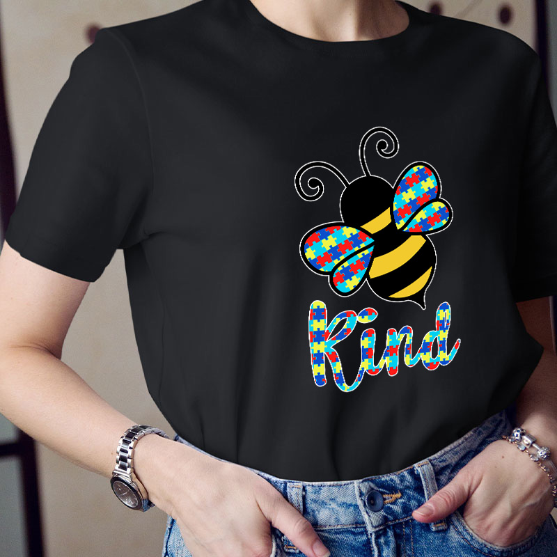 Bee Kind Colorful Puzzle Teacher T-Shirt