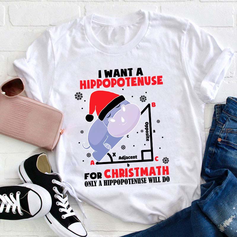 I Want A Hippopotenuse For Christmas Teacher T-Shirt