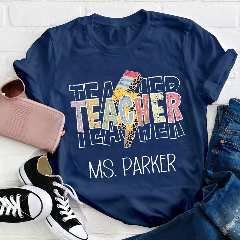 Personalized Lightning Pencil Teacher T-Shirt