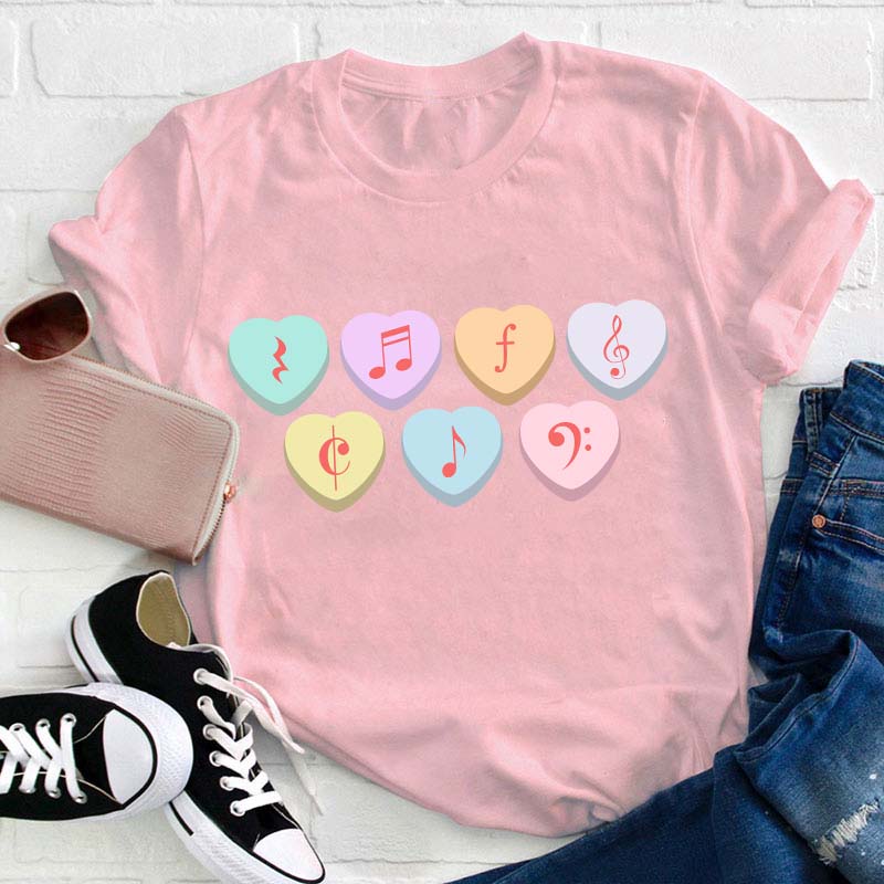 Music Note Heart Candy Teacher T-Shirt