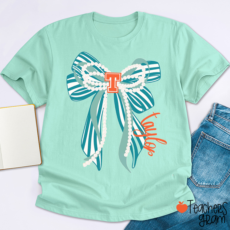 Personalized Mascot Coquette Bow Teacher T-Shirt