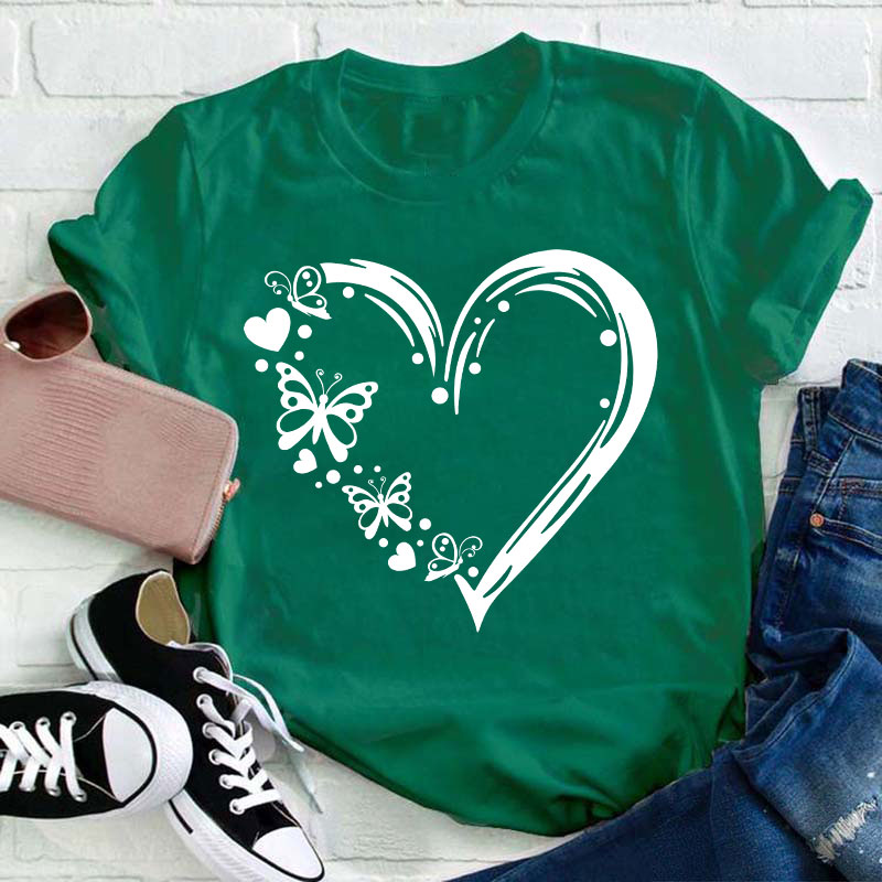 Valentine Heart With Butterfly Teacher T-Shirt