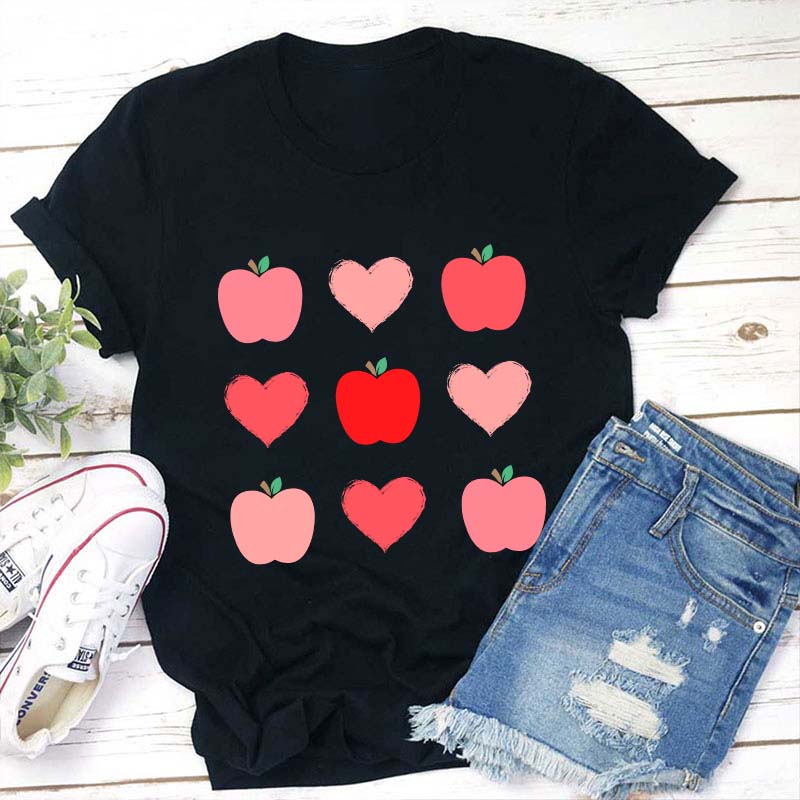 Apple Heart Valentines Day Teacher T-Shirt