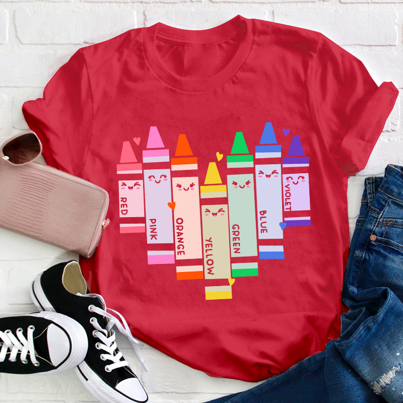 Colorful Crayons Heart Teacher T-Shirt