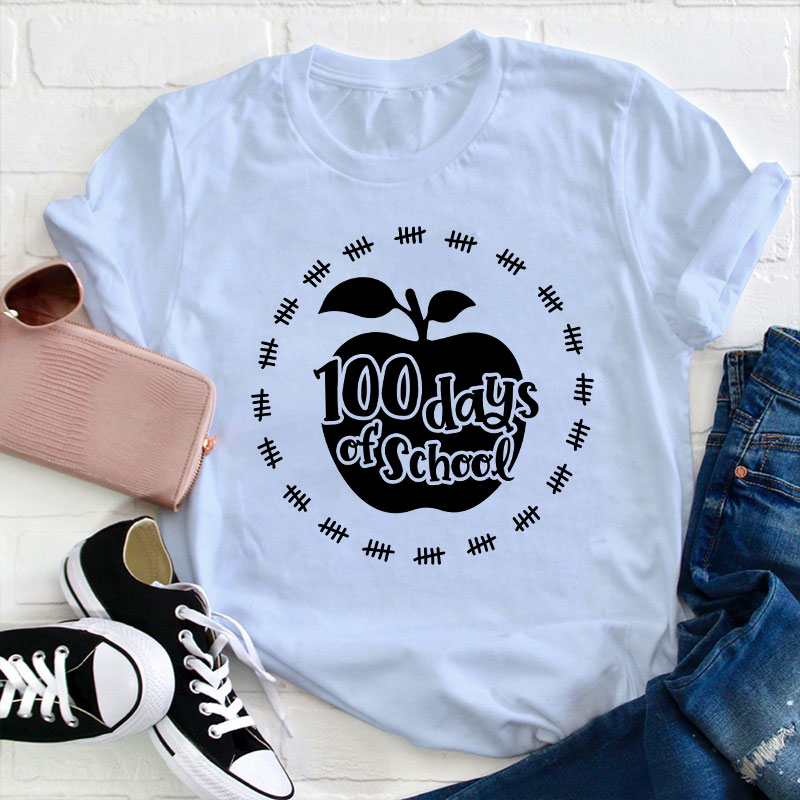 100 Days Of School Apple Teacher T-Shirt
