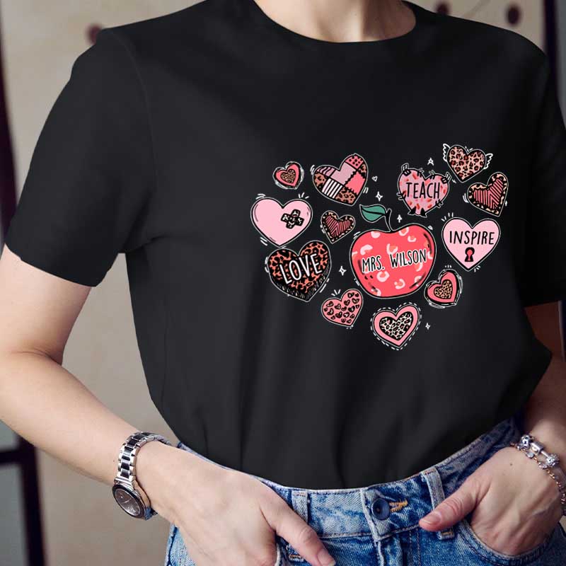 Personalized Teach Love Inspire Heart Teacher T-Shirt
