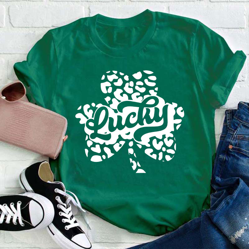 Lucky Leopard Clover Teacher T-Shirt