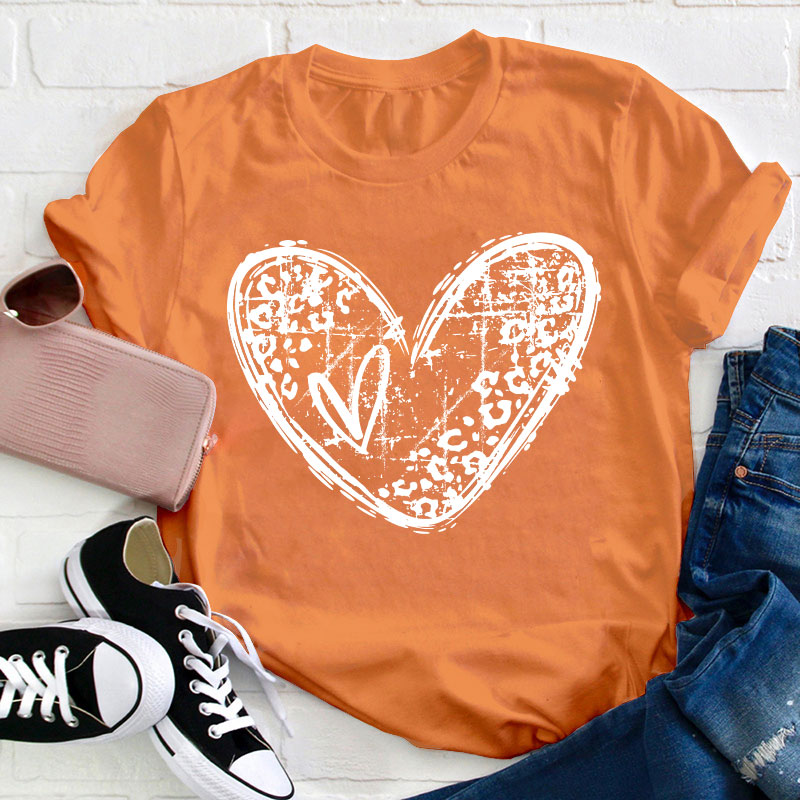 Leopard Love Heart Teacher T-Shirt