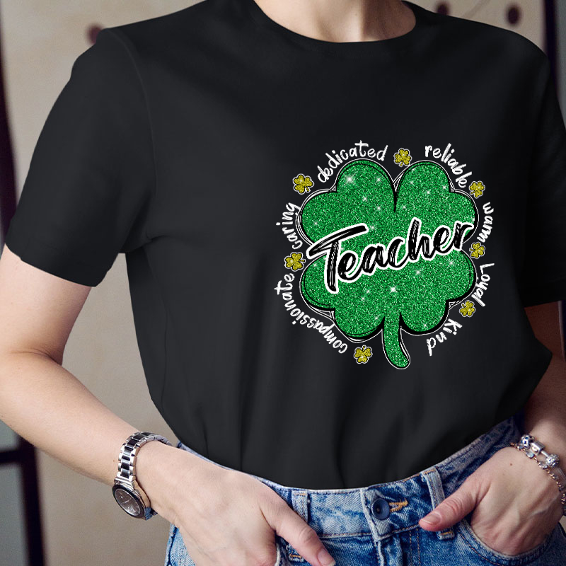 Glitter Motivate Shamrock Teacher T-Shirt