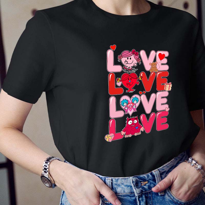 Love Cartoon Characters Teacher T-Shirt