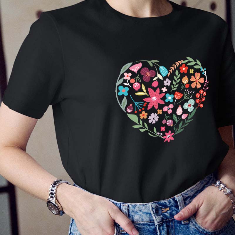 Flower Heart Teacher T-Shirt
