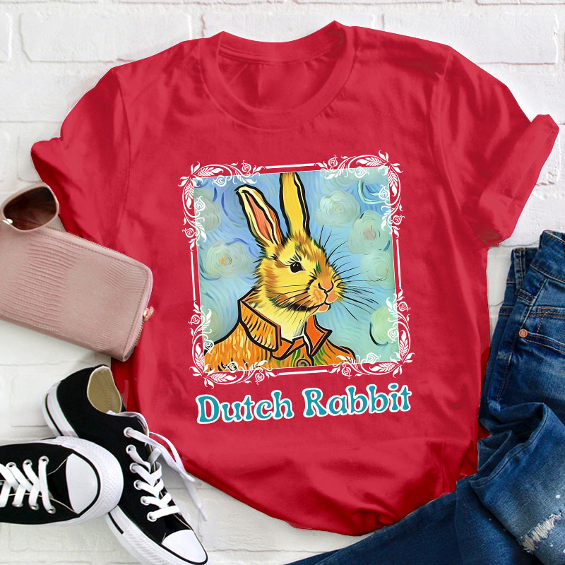 Easter Bunny Portrait In Oil Painting Style Teacher T-Shirt