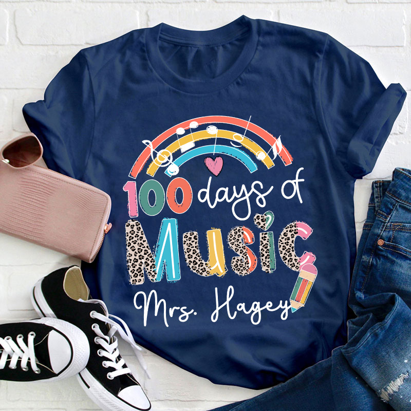 Personalized Name 100 Days Of School Music Teacher T-Shirt