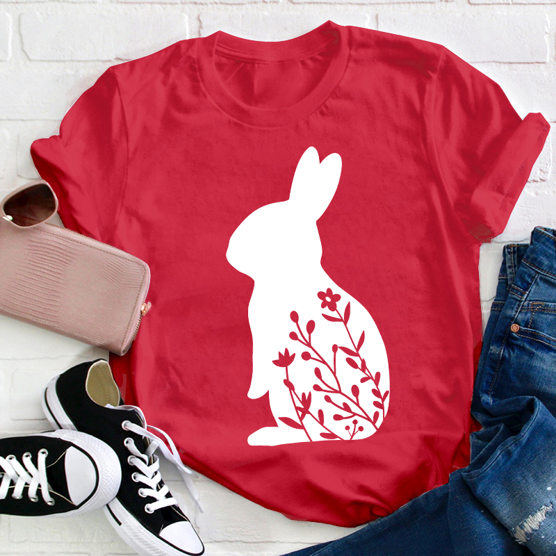 Floral Rabbit Teacher T-Shirt