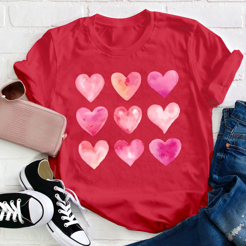 Nine Pink Hearts Teacher T-Shirt