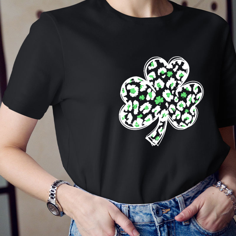 Green Leopard Clover Teacher T-Shirt