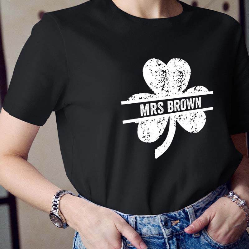 Personalized Lucky Clovers Teacher T-Shirt