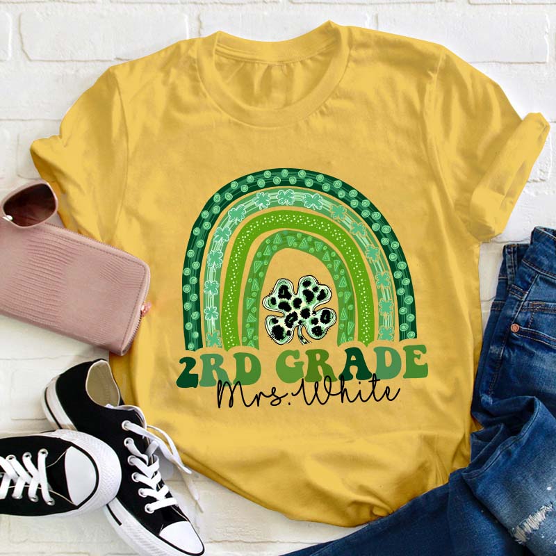 Personalized Name Shamrock Rainbow Teacher T-Shirt
