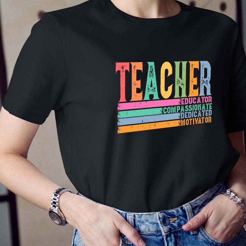 Retro Teacher Educator Compassionate Motivate Teacher T-Shirt