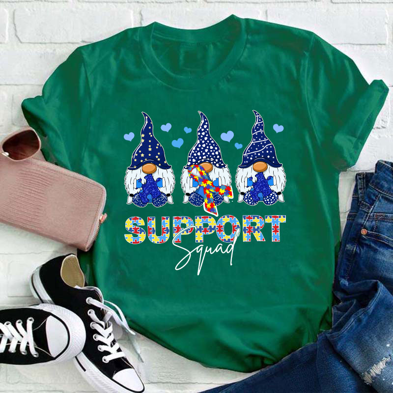 Support Squad Gnome Autism Awareness Teacher T-Shirt