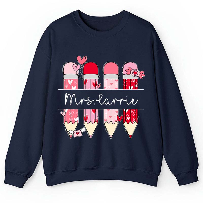 Personalized Pink Pencil Name Teacher Sweatshirt