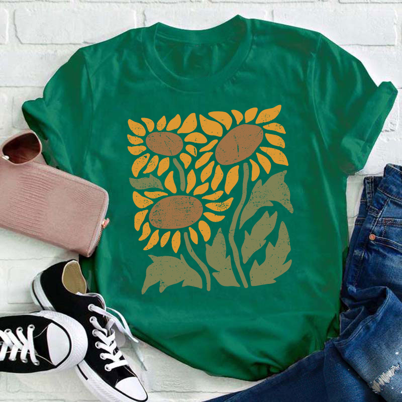 Boho Retro Flower Sunflower Teacher T-Shirt