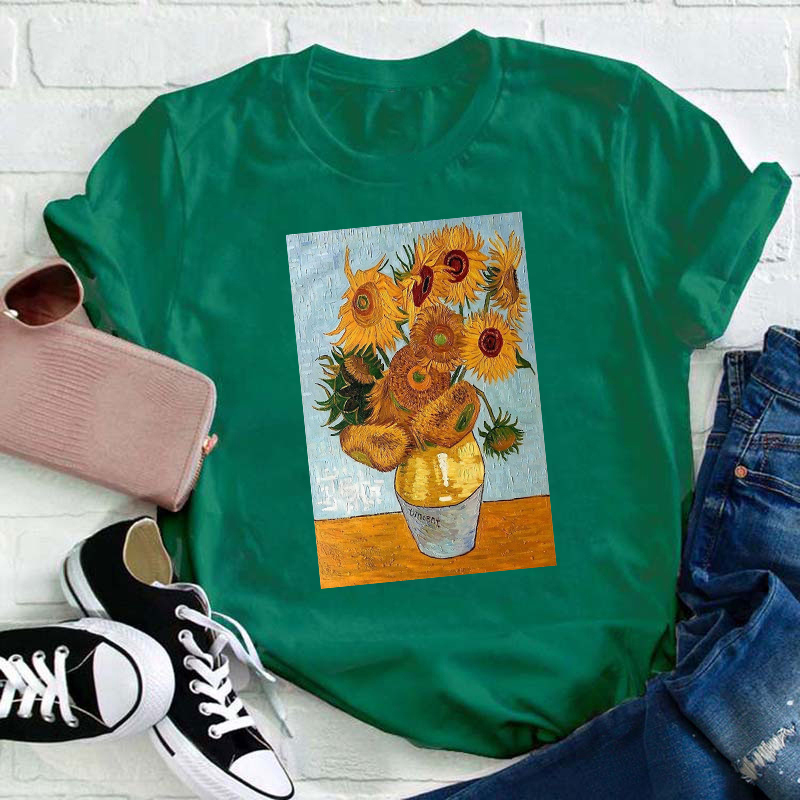 Vintage Art Sunflower Teacher T-Shirt