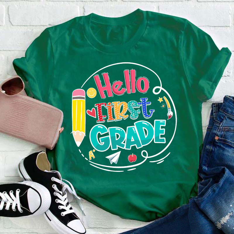 Personalized Hello Back to School Grade Teacher T-Shirt