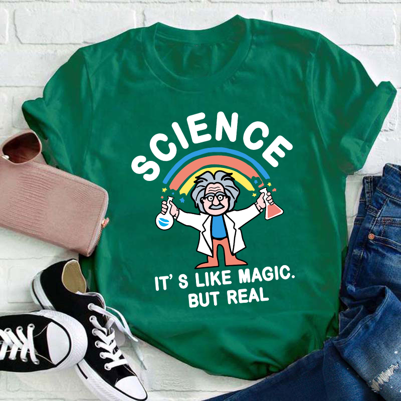 Rainbow Science It's Like Magic But Real Vintage Teacher T-Shirt