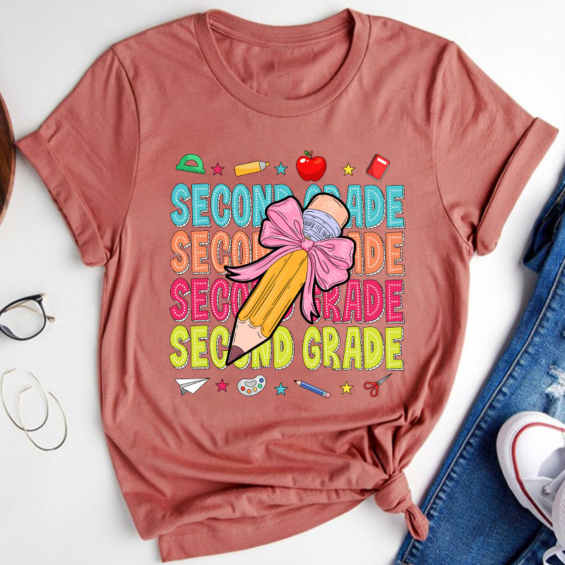 Personalized Class Bow Pencil Cute Icon Teacher T-Shirt
