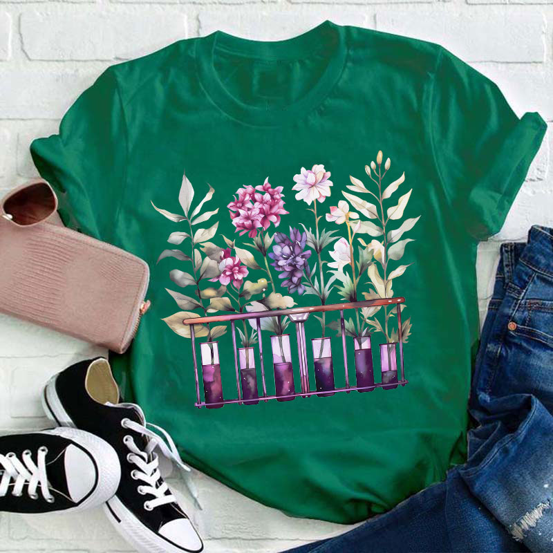 Chemistry Lab Science Flower Teacher T-Shirt