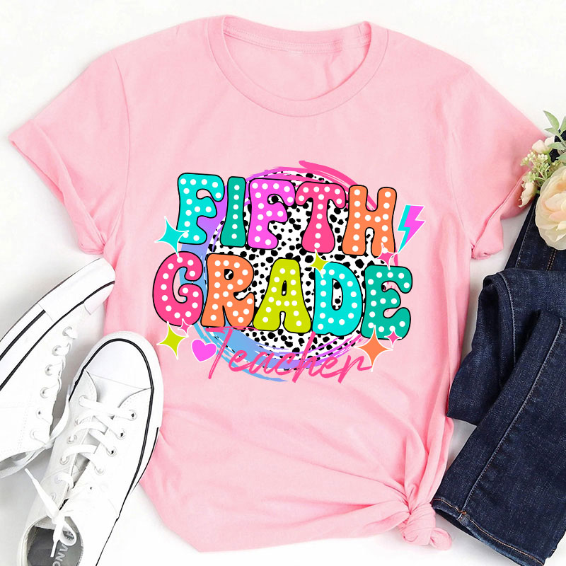 Personalized  Grade Spotted Print Color Icon Teacher T-Shirt