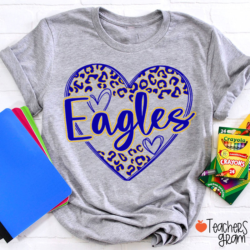 Personalized School Mascot Heart Leopard Teacher T-Shirt