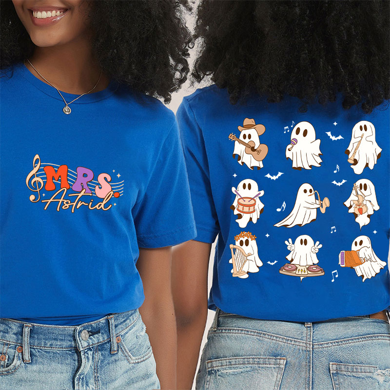 Personalized Name Ghost Music Teacher Two Sided T-Shirt