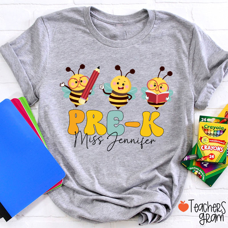 Personalized Cute Bee Name And Grade Teacher T-Shirt