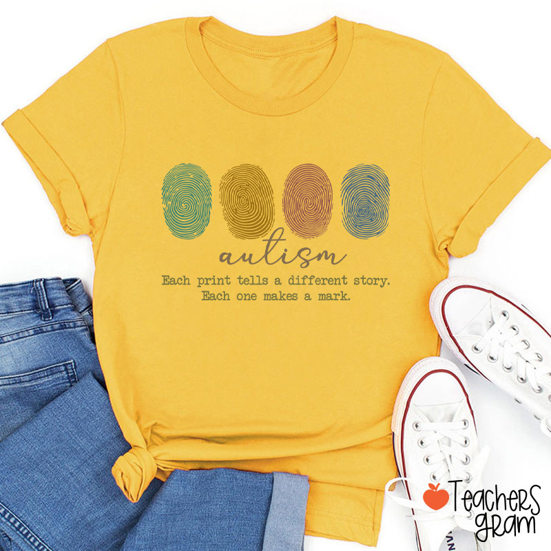 Autism Each Print Tells A Different Story Teacher T-Shirt
