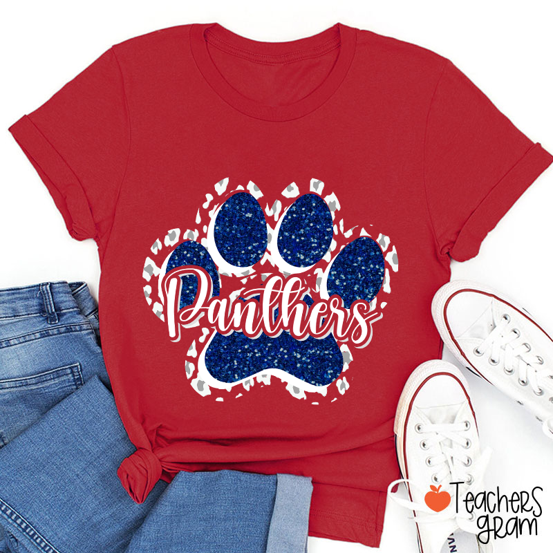 Personalized Mascot Glitter Paw Teacher T-Shirt