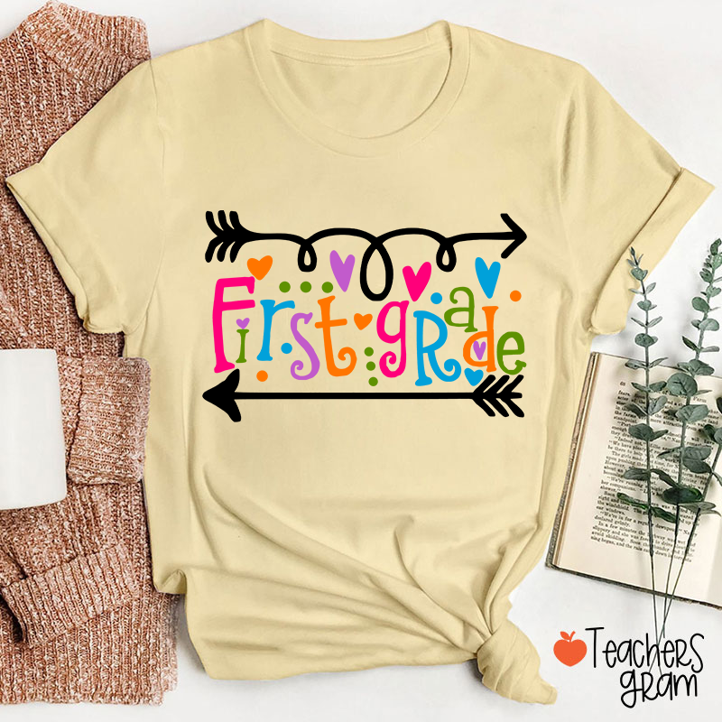 Personalized Grade Curly Font Teacher T-Shirt