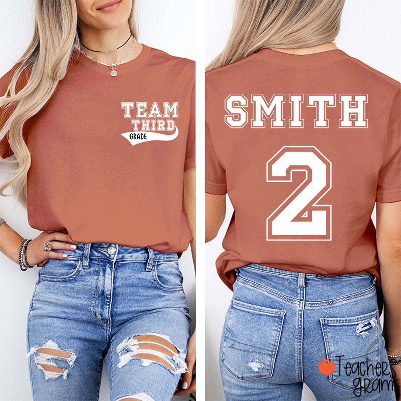 Personalized Retro Style Grade And Name Teacher Two Sided T-Shirt