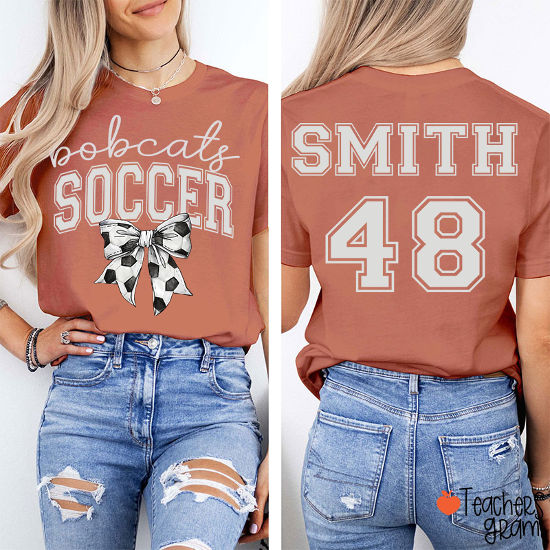 Personalized Mascot And Sport Bow Game Day Teacher Two Sided T-Shirt