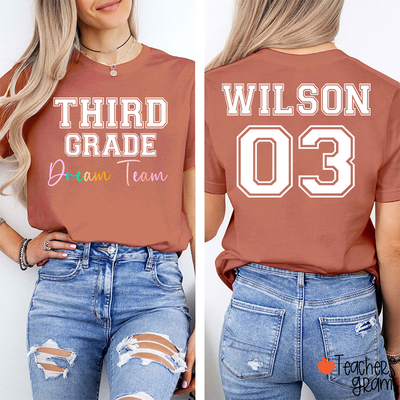 Personalized Grade Name Number Team Teacher Two Sided T-Shirt