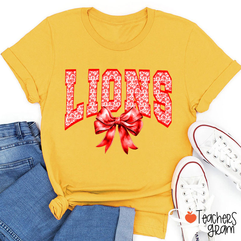 Personalized Mascot Toile Floral Coquette Bow Teacher T-Shirt