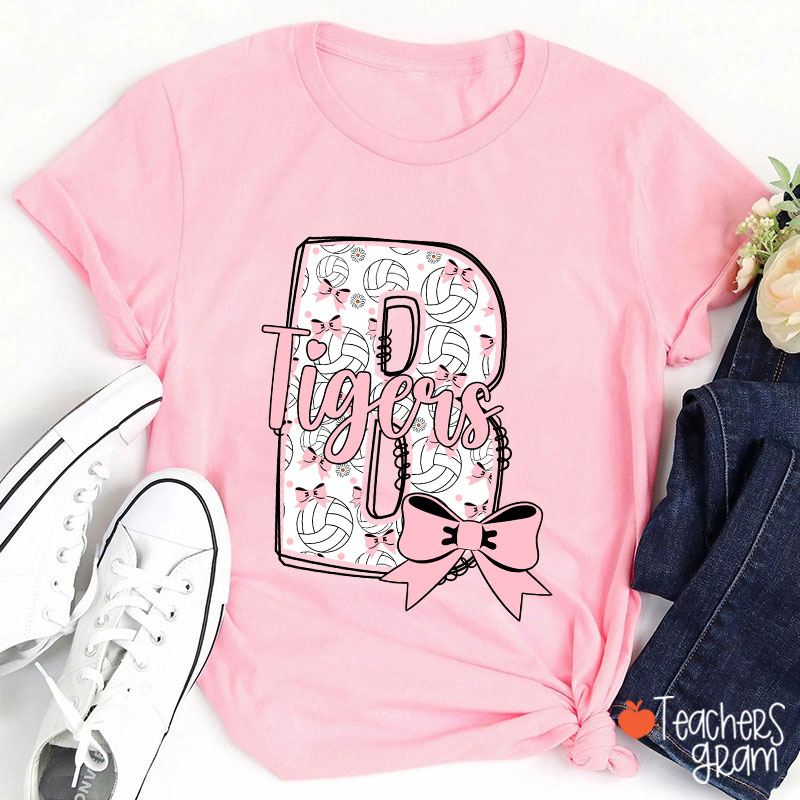 Personalized Mascot And Sport Initials Bow Teacher T-Shirt