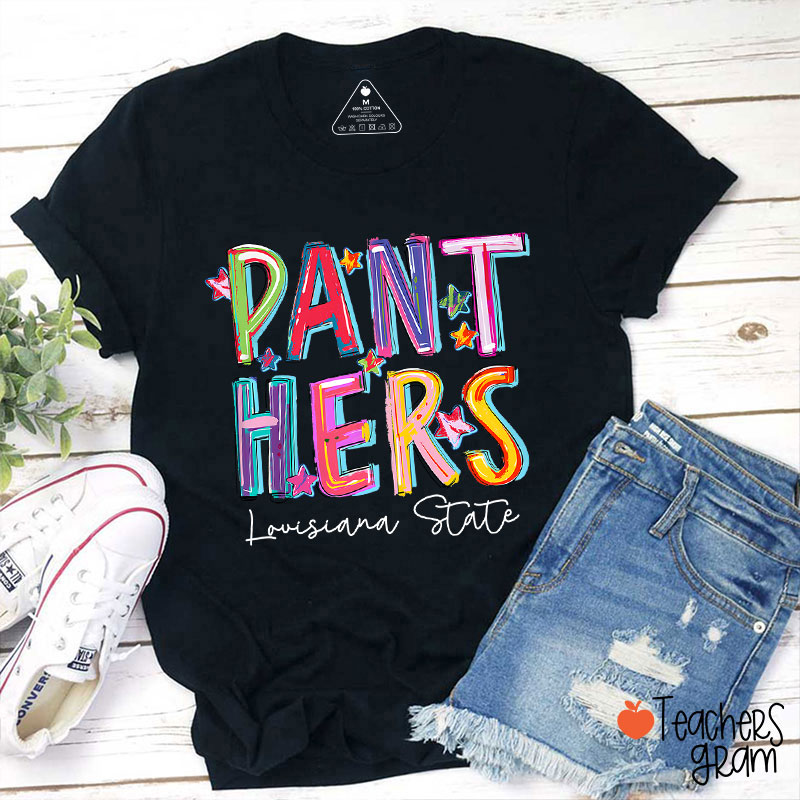 Personalized Mascot And School Name Star Watercolor Brushstrokes Teacher T-Shirt