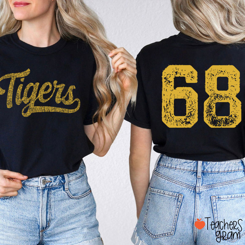 Personalized Mascot Comfort Colors Distressed Teacher Two Sided T-Shirt