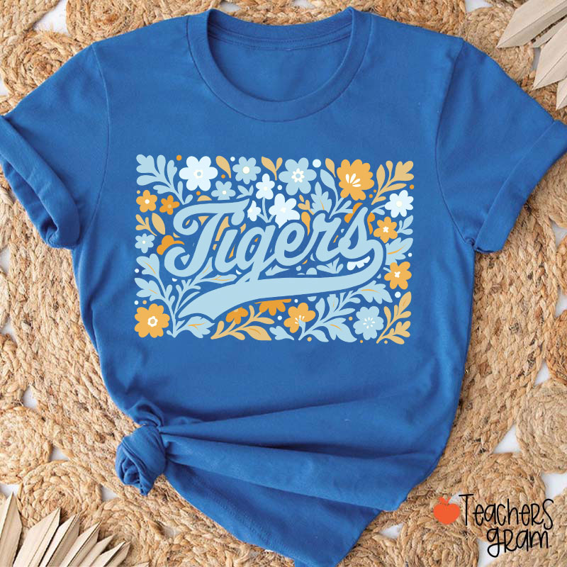 Personalized Mascot Flowers School Spirit Teacher T-Shirt