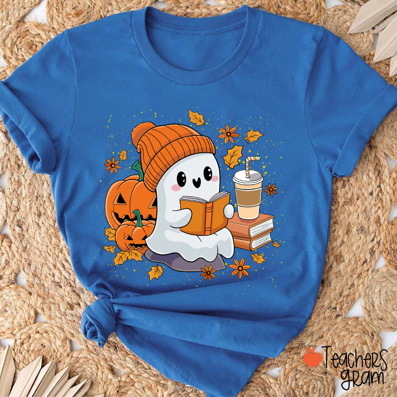 Reading Ghost Pumpkin Halloween Teacher T-Shirt